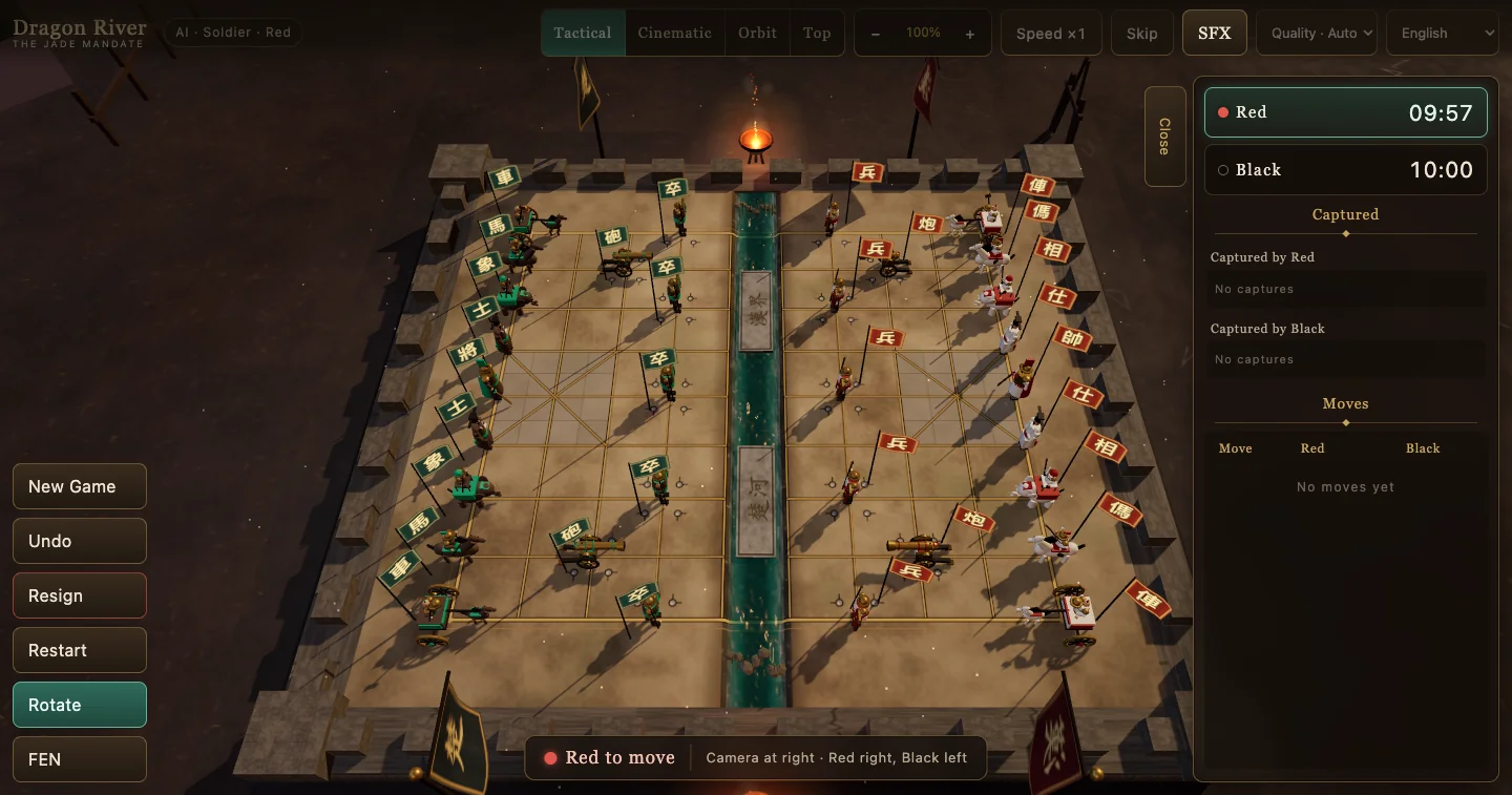 Xiangqi battlefield from an orbiting camera